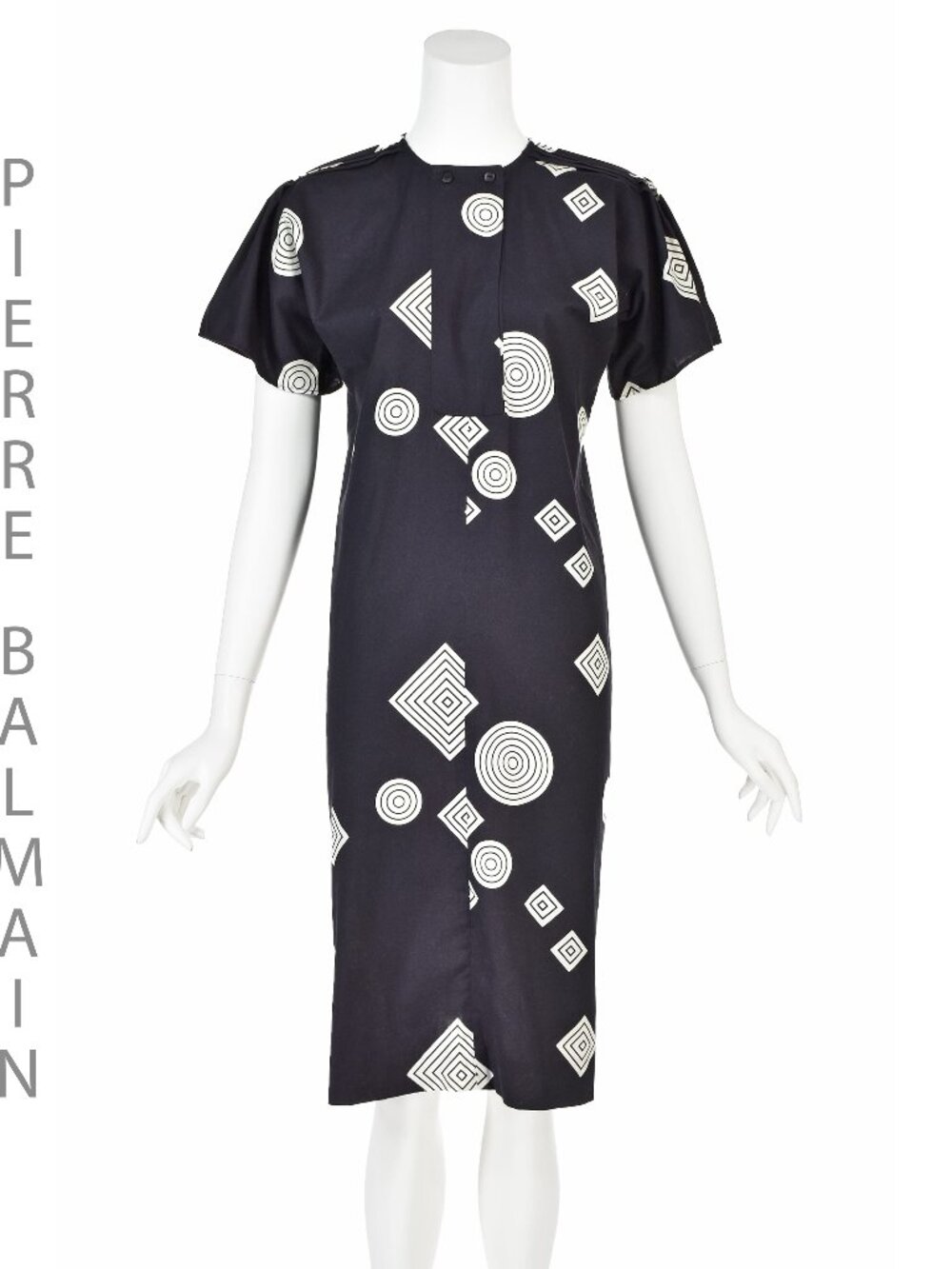 PIERRE BALMAIN Black & White Cotton Midi Dress w/Flutter Sleeves SZ 4/6 SM